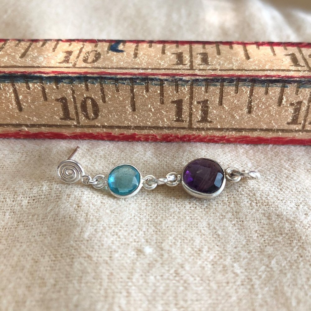 925 SS Amethyst & Blue Topaz Earrings - Picture 5 of 5